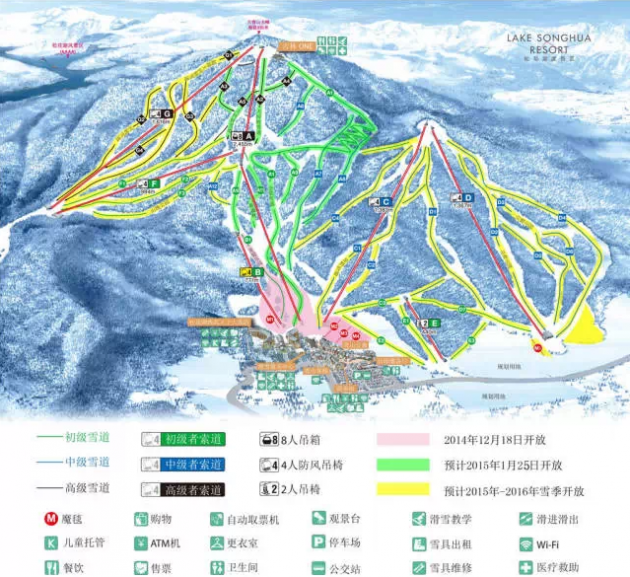 目前有12条优质雪道,2条索道,4条魔毯开放,更有独特的"雾凇滑雪"体验.