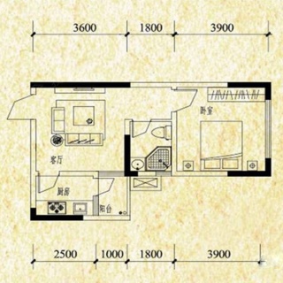 蜜城二期A栋标准层A3户型图 1室1厅1卫1厨 37.60㎡