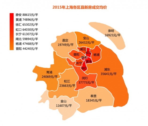 2015年上海房价地图 静安以88615元\/㎡领跑 -