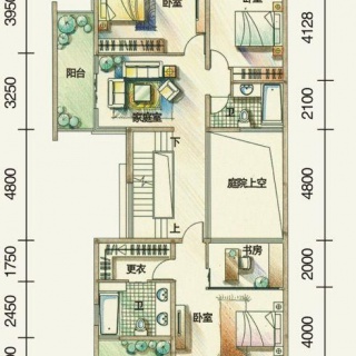 三期联排别墅E1户型二层平面图