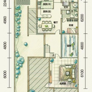 三期联排别墅E1户型一层平面图