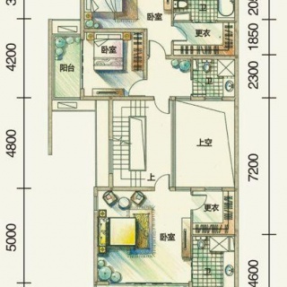 三期联排别墅E2户型二层平面图