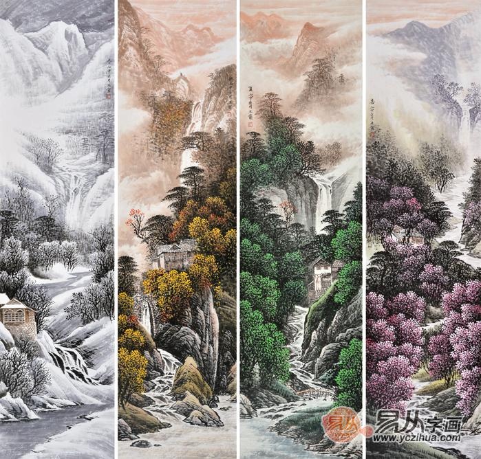室内装饰画 王宁山水画四条屏作品《春夏秋冬》作品来源:易从网