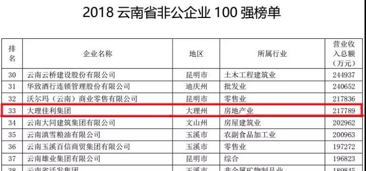 2018云南非公企业100强 非公服务业20强榜单
