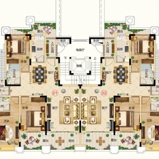 禧园墅式洋房55、59座二层01/02户型