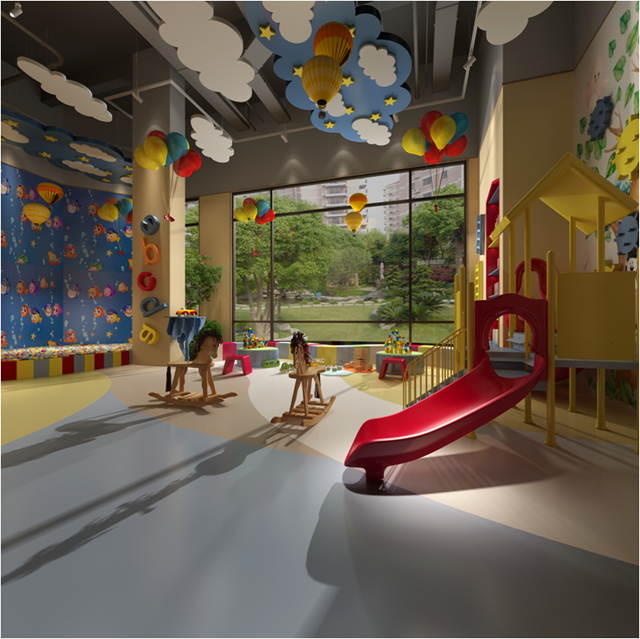 专门开辟了一个儿童的成长空间,为孩子打造益智身心发展的儿童游乐区