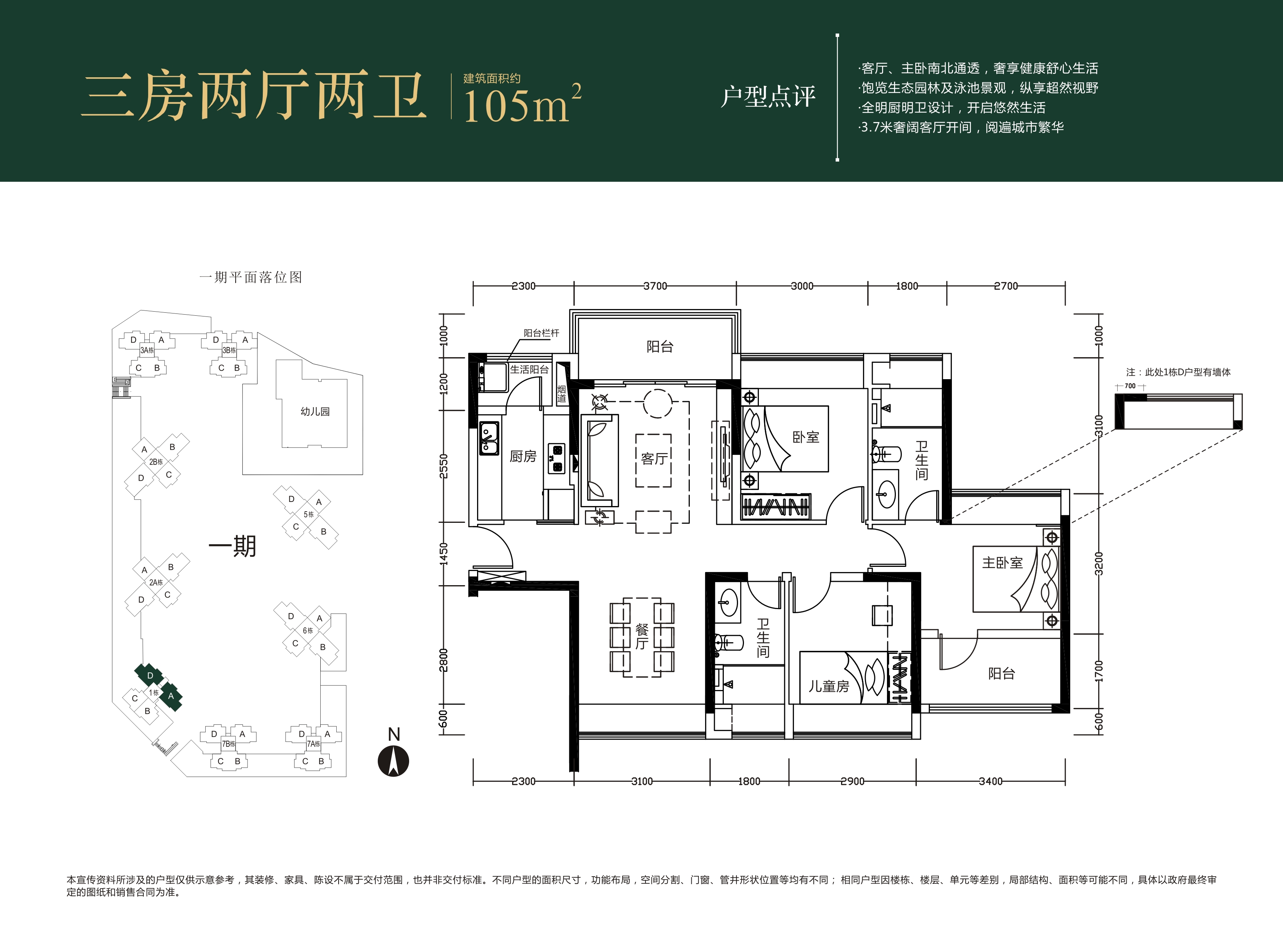 京基御景中央一期户型(三房两厅两卫105)户型图