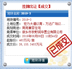 2 6亿 激战36轮 新乡牧野润华置业摘得万达广场西侧地块 凤凰网房产新乡