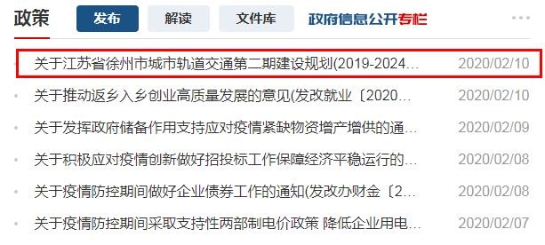 今日发布国家发改委关于徐州城市轨道交通第二期建设规划的批复